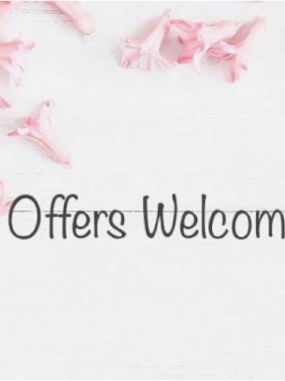 Offers Welcome Graphic Text Image - Pink Flowers on White